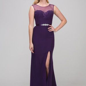 Charlotte Long Evening Formal Gown Lace Beaded Details Purple Dress XL